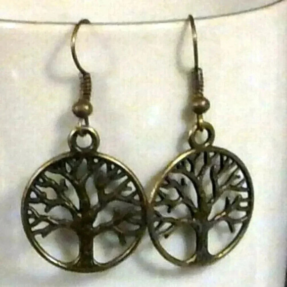 Handmade Antiqued Brass Steampunk Victorian New Age Tree of Life Earrings - Picture 1 of 1